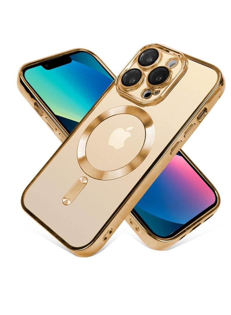Compatible With iPhone 13 Pro Max Case with Camera Lens Protector Anti-Scratch Shockproof Protective Slim Plating iPhone 13 Pro Max Case for Women Men - Gold - Image 1